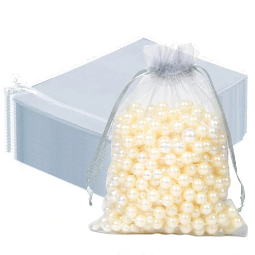 Hopttreely 100PCS Sheer Organza Bags, 5X7 inches Mesh Bags Drawstring Small Pouch Gift Bags for Christmas, Jewelry, Wedding Party, Baby Shower Favor Bags