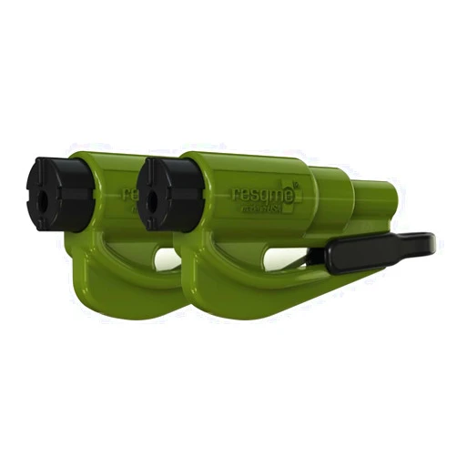 resqme The Original Emergency Keychain Car Escape Tool, 2-in-1 Seatbelt Cutter and Window Breaker, Made in USA, Army Green Pack of 2- Compact Emergency Hammer
