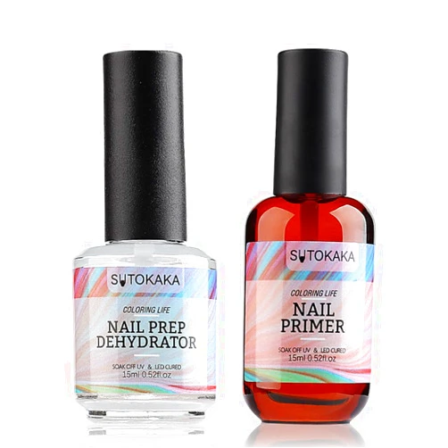 SUTOKAKA Nail Prep Dehydrator and Nail Primer Set for Acrylic Nails, 2pcs 15ml Acid Free No Burn Fast Air Dry Natural Nail Dehydrator and Superior Bonding Primer for Acrylic Powder