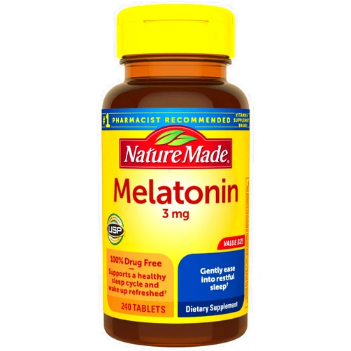 Nature Made Melatonin 3mg Tablets, 100% Drug Free Sleep Aid for Adults, 240 Tablets, 240 Day Supply
