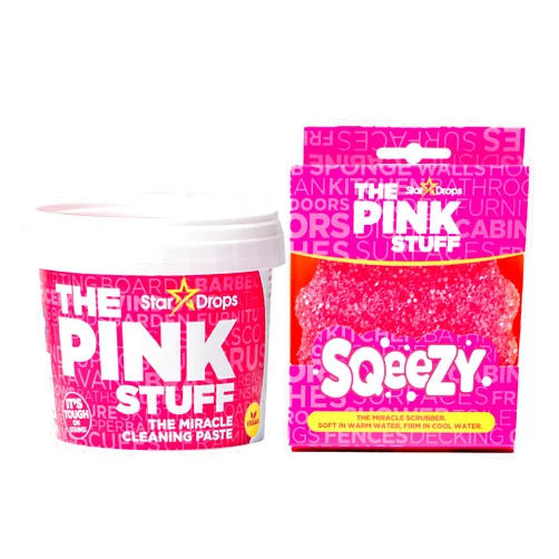 Stardrops - The Pink Stuff Miracle Cleaning Paste & SQeeZY Scrubber Sponge Bundle – All-Purpose, Non-Scratch Cleaner for Kitchens, Bathrooms, Walls, Floors, Pots, Grout, and More