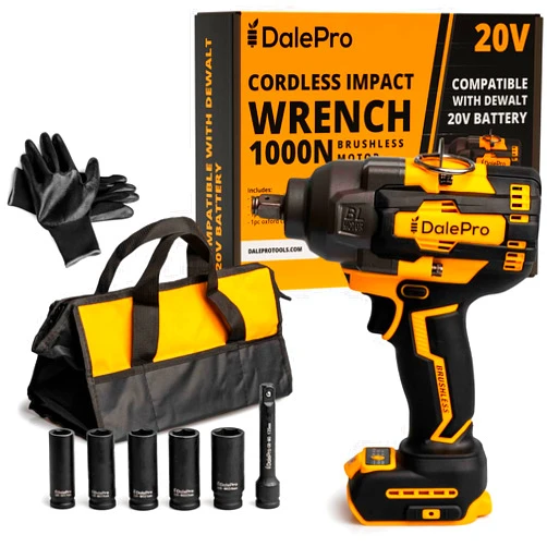DALEPRO Cordless Impact Wrench 1/2 inch for DeWalt (Only Tool Without Battery) - Impact Driver 20v Battery 730Ft-lbs(1000N.m) Talado de impacto 1/2 Pistola impacto 1/2-5 Socket + Extension Tool Only
