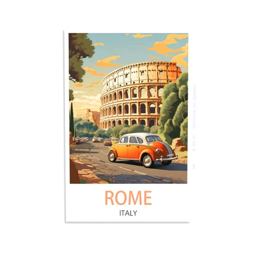 FUJOMAU Rome Italy Vintage Travel Poster 08x12inch(20x30cm) Canvas Wall Art Poster Prints, Bedroom Living Room Decoration Painting