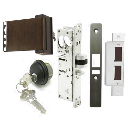 Pacific Doorware Adams Rite Style Latch Storefront Door Mortise Deadlatch Lock Exit Paddle Handle Kit w/Cylinder & Keys (Left Hand, Duronotic, 1 1/8