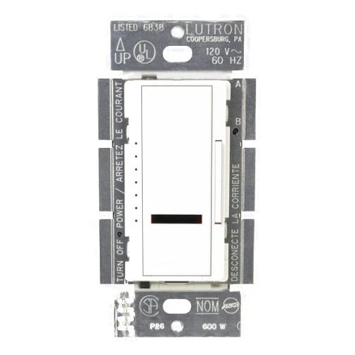 Lutron Maestro IR Dimmer Switch for Incandescent and Halogen Bulbs, Single-Pole or Multi-Location, MIR-600M-WH, White