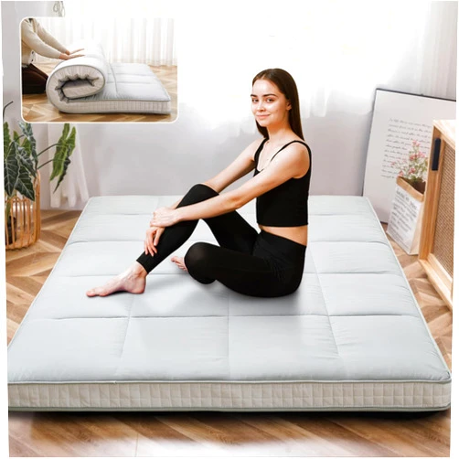 Esazn Japanese Floor Mattress Futon Mattress, Foldable Mattress Topper Thicken Tatami Mat Roll Up Mattress, Folding Sleeping Pad Breathable Floor Lounger Guest Bed for Camping Couch, Twin Full Queen