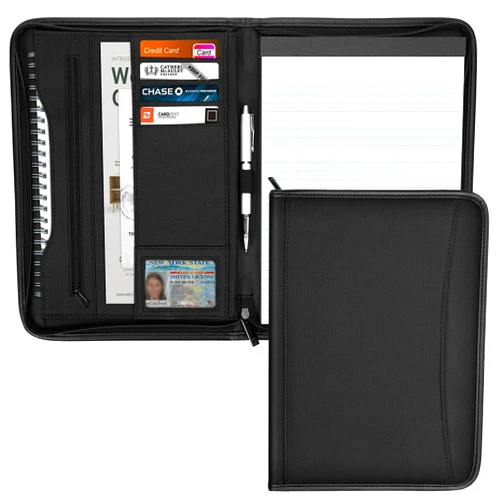 Gorbado Zippered Portfolio Organizer/ A4 Refillable Lined Writing Notepad Folder Case/Fabric-Covered Padfolio Binder with Interior Storage Pocket for Men Women.Classic Black
