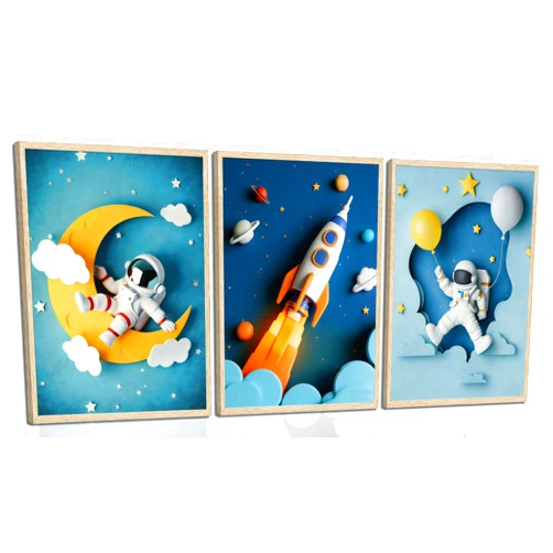 Gagar 3Pcs Nursery Space Poster Wall Art Astronaut Planets Theme Rocket Spaceman Painting Picture Wall Decor Explore Dream Galaxy Canvas Print Artwork for Boysroom Kidsroom Home Decoration Unframed