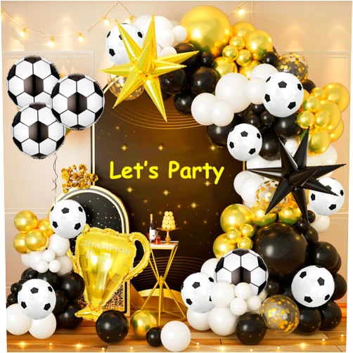 DRWATE 137 PCS Soccer Party Balloon Arch Kit Include Soccer Championship Trophy Foil White Black Latex Balloons for Birthday Soccer Sports Themed Party Supplies (1)