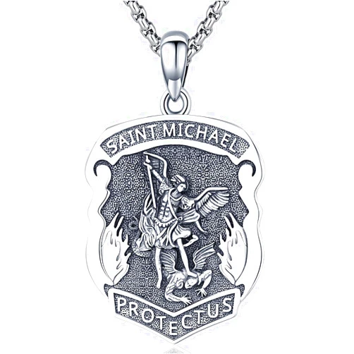 Odinstone 925 Sterling Silver St Michael/St Christopher/St Benedict/Jesus Crucifix/St Uriel/Archangel Raphael Medal Necklace for Men Women Religious Amulets Jewelry Gifts