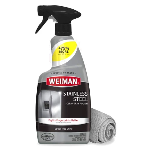 Weiman Stainless Steel Cleaner and Polish - Protects Appliances from Fingerprints and Leaves a Streak-Free Shine for Refrigerator, Dishwasher, Oven & Grill, Cleaning Supplies, Microfiber Cloth