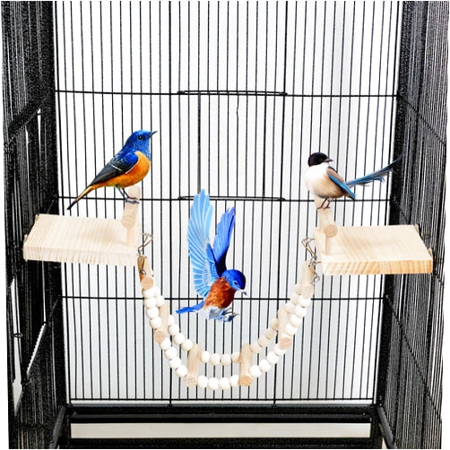 FrgKbTm Wooden Birdcage Stand Toys, 2 Parrot Bird Perch Platform + 1 Bird Climbing Ladder,Parrot Play Stand Bird Swing Bridge Chewing Toys for Parakeet Cockatiel Conure Lovebirds