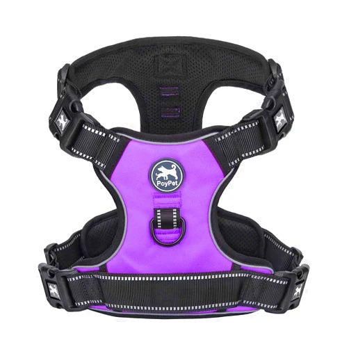 PoyPet No Pull Dog Harness with 4 Snap Buckles, Reflective with Front & Back 2 Leash Hooks and an Easy Control Handle [NO Need Go Over Dog’s Head](Purple,XL Plus)