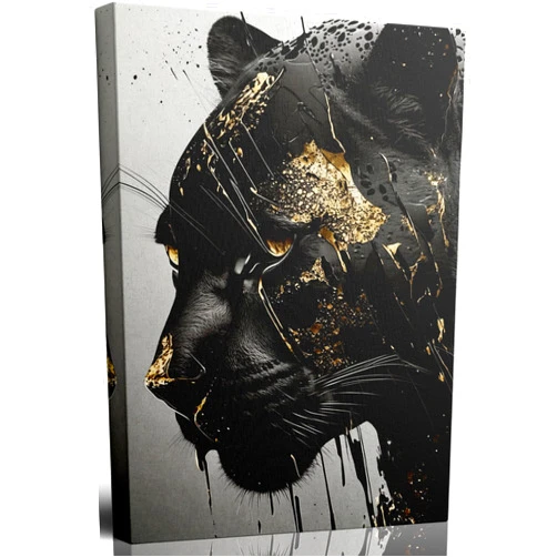 ASEKBWL Black Gold Panther Wall Art, Modern Abstract Canvas Wall Decor, Luxury Wildlife Animal Poster Print, Framed Ready to Hang Artwork for Living Room Bedroom Office Man Cave Home Decor