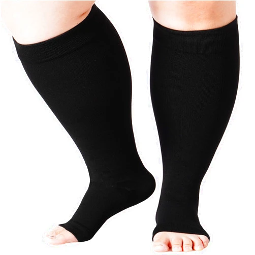 Abodhu Plus Size Compression Socks Open Toe Compression for Women& Men 15-20mmHg Wide Calf Knee High Toeless Compression Sock