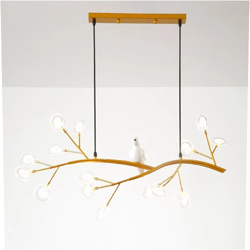 Generic Nordic Firefly Chaner Creative Pendant Light Tree Branch Leaf Hanging Ceiling Lamp Kitchen Island Lighting Fixture Dining Room Chaners with Resin Bird Decoration (d+Clear)