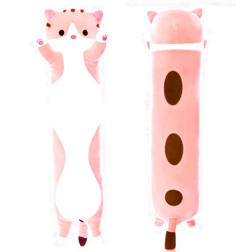 WUYU Lovely Plush Cat Doll Cute Cartoon Soft Stuffed Kitten Pillow Long Throw Sleeping Pillow Doll Toy Gift for Kids Girlfriend Multiple Size (Pink,50cm/19.6in)