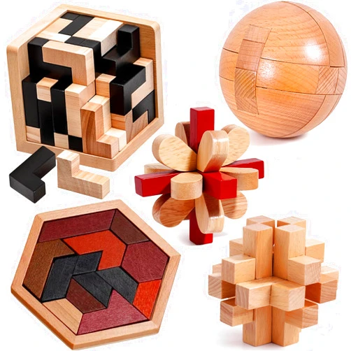 KaKeDuJa 5PCS Wooden Puzzles for Adults & Kids – Cube & Shape Brain Teasers, Logic & Educational Games, Family Fun