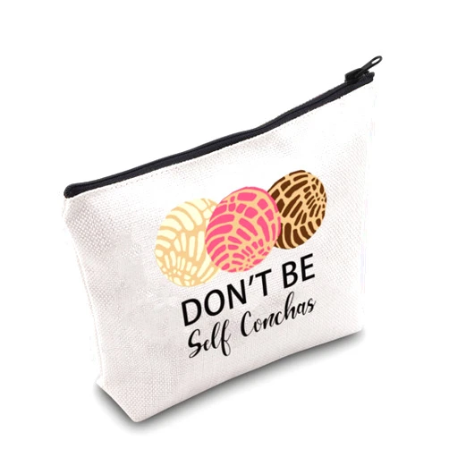 G2TUP Concha Bread Lover Gift Don't Be Self Conchas Makeup Bag Mexican Concha Lover Cosmetic Bag Bread Pun Lover Gift Pan Dulce Lover Travel Bag