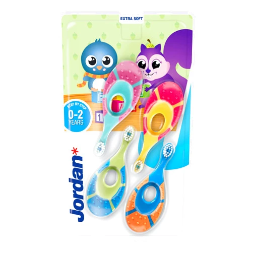 Jordan* ® | Step 1 Baby Toothbrush | 0-2 Years, Soft Bristles, BPA Free | 4 Pack