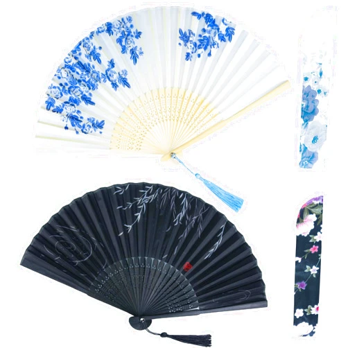 AWESEA 2 Pcs Hand Fans for Women Foldable, Paper Fans Handheld, Chinese Fan & Japanese Fan for Party, Bamboo Silk Folding Hand Fan for Wedding & Home Decoration