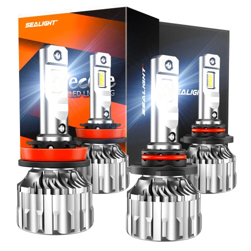 SEALIGHT H11/H9/H8 9005/HB3 Bulbs Combo, 56000LM 6500K Cool White Light Super Bright H11 9005 Fog Bulbs Combo with 15000RPM Cooling Fan, 5 Min Plug-N-Play, Pack of 4
