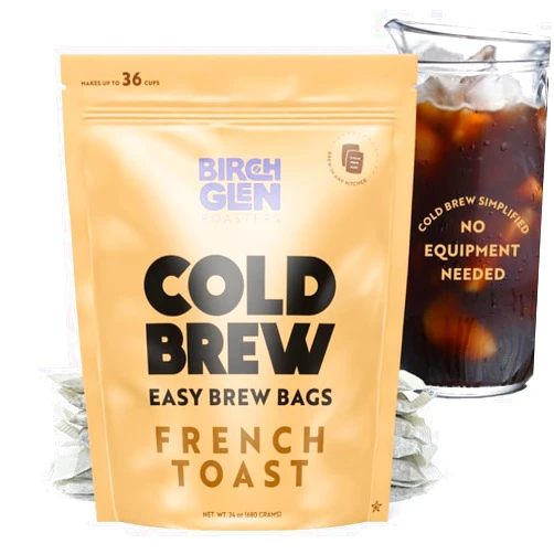 Birch Glen Roasters Cold Brew Coffee Bags - 12 Pack of Coarse Ground Coffee Filter Pitcher Packs for Easy Brewing - 100% Arabica - Yields 6 Pitchers - French Toast Flavor