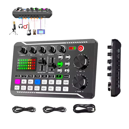 Imgjsx 2025 New Live Sound Card with DJ Mixer Effects & Voice Changer, Sound Card for Live Streaming, LED Light Voice Changer Sound Card, 16 Special Effects Ambient Sounds (A)