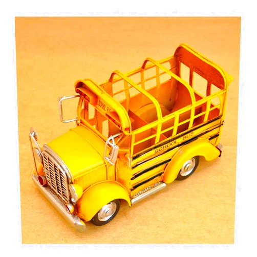 MASHUANG Pencils Organizer Iron Art School Bus Pen Holder, Office Creative Storage Pencils Organizer Desktop Decoration, Gift for Children Students, Yellow Desk Supplies