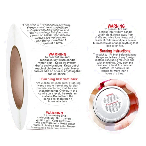 YuanHolumid 500 Pieces White Candle Warning Labels, 1 inch Candle Jar Container Stickers Candle Safety Stickers Decal Candle Warning Labels Stickers for Candle Making DIY Candle Jars and Tins Candle Making Kits