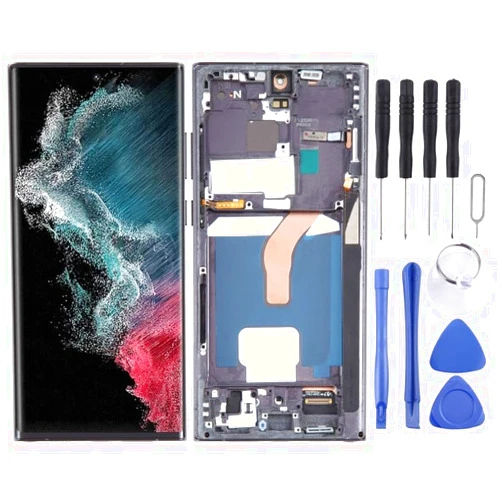JIANBWAT Cellphone LCD Screen for Galaxy S22 Ultra 5G SM-S908U US Edition OLED LCD Screen Digitizer Full Assembly with Frame (Black)