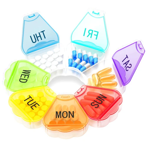 FAHZON Weekly Pill Organizer, Thinned and Enlarged 7 Day Pill Organizer, Cute Daily Pill Box with Large Compartment for Travel, Pill Container for Medication, Vitamin, Supplements(Rainbow)