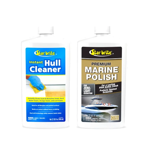 STAR BRITE Instant Boat Hull Cleaner + Marine Polish Bundle - Instantly Remove Stains, Scum & Grime + Stop Fading, Chalking & Oxidation While Adding a High Gloss Finish that Repels Stains & Deposits