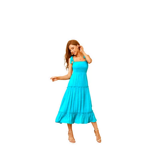 R.YIposha Women's Boho Summer Adjustabl Strap Ruffle Square Neck A-Line Flowy Beach Maxi Dress
