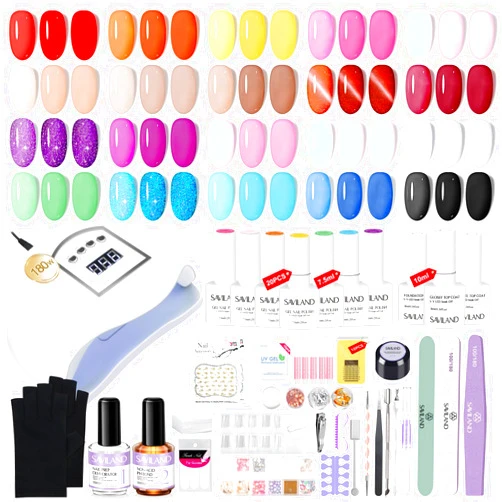 Saviland All-in-One Gel Nail Polish Kit - 20 Colors Gel Polish 3 Builder Nail Gel 220W U V LED Nail Lamp Base & Top Nail Decoration Nail Tools for Nail Extension Nail Strengthen Women Home DIY Salon