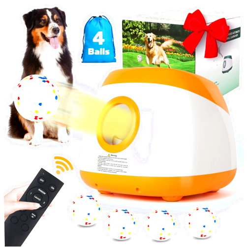 Wortade Automatic Ball Launcher for Dogs, Dog Ball Thrower with 40-60-80Ft Distance, Rechargeable Automatic Launcher with 4 Balls (2.5