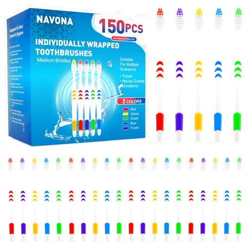 Navona 150 PCS Individually Wrapped Bulk Toothbrush Pack, Disposable Toothbrush, Soft Toothbrush for Adult or Kid, Soft Bristle Toothbrush, Ergonomics Handle, Perfect for Travel, Hotel, Donation