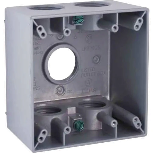 BELL TayMac 5388-0 2-Gang Weatherproof Deep Box with Five 3/4-in. Threaded Outlets (Gray), Weatherproof Box for Outdoor Branch Circuit Wiring, Outdoor Junction Box for Outlet, Switch, or GFCI