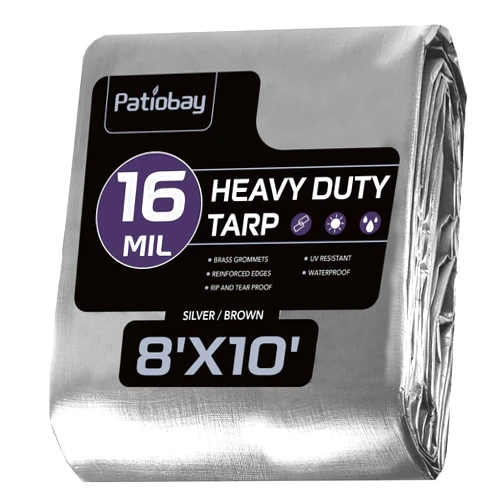 Patiobay Tarp 8x10FT, 16 Mil Large Tarp, Tarps Heavy Duty Waterproof with Grommets Every 23.6
