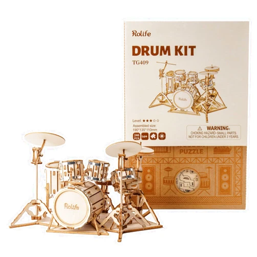 Rolife 3D Wooden Puzzles Model Kit for Adults and Teens to Build Musical Instrument Series (Drum kit)