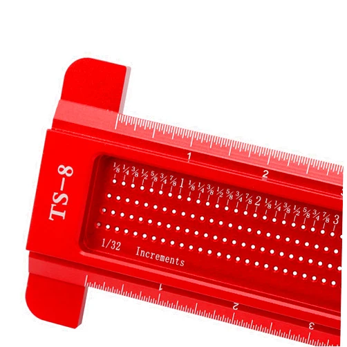 Garosa TS-8 Precision Marking T-Rule Aluminum Alloy Hole Positioning Scribing Gauge Woodworking Ruler Marking Gauge Measuring Tool(Red)