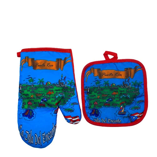 Xander T Kitchen 2 pc Set Oven mitt & Pot Holder - Map Puerto Rico