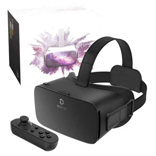 DESTEK V5 VR Headset for Kids & Phone w/Controller & 128 VR Apps, Touch Button for YouTube, 110° FOV Anti-Blue Light HD Lenses for iPhone & Android | Black