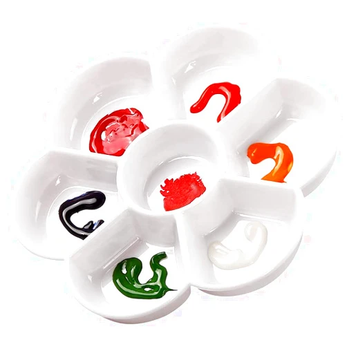 Akebrog Petal Plastic Palette Painting Dish 7 Well Flower Paint Tray Watercolor Painting Mixing Palette for Oil Acrylic Watercolor Gouache,Easy Wash, Paint Palette (White)