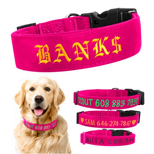 Art Tribute Personalized Dog Collar with Name and Phone number - Custom Embroidered Dog Collar - for Medium and Large Dogs - Name, Phone or Dog ID Number -Adjustable Thick Wide Cotton Collar with Buckle