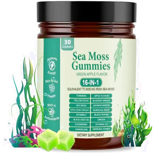 FW ZONE Sea Moss Gummies 16-in-1 with Black Seed Oil, Ashwagandha, 30 Servings, Irish Seamoss Gummies Boosts Immune Support, Wellness and Digestion