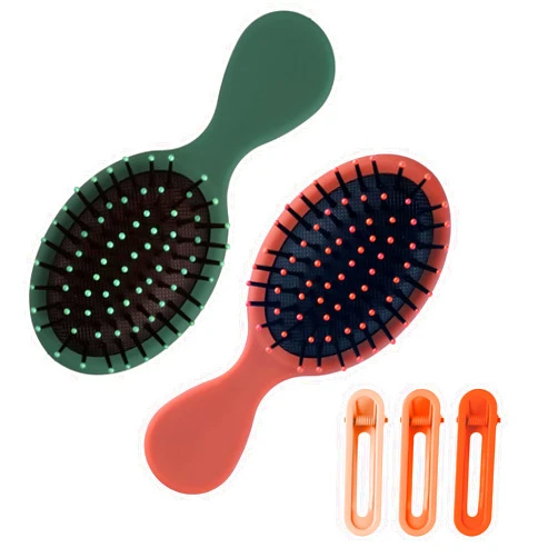 Joi-Fun 2 Pack Mini Travel Hair Brush for Girls Women Boys Men Kids, Small Oval Hairbrush for Wet Dry All Hair Types, Glide Through Tangles With Ease Knots Without Tears or Breakage (Orange)