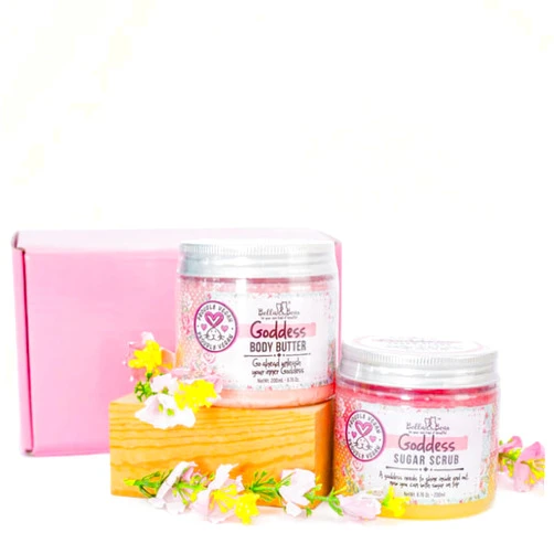 Bella and Bear Bella & Bear Gift Set - 3-in-1 Body Scrub & Goddess Body Butter in Glossy Pink Box - Vegan, Cruelty-Free, Mango-Pineapple-Coconut Scent