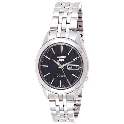 SEIKO SNKL23 Automatic Watch for Men 5-7S Collection - Striking Black Dial with Day/Date Calendar, Luminous Hands, Stainless Steel Case & Bracelet