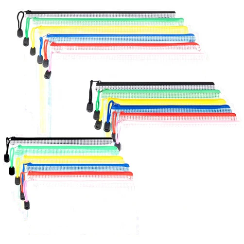 Agoer 21Pcs Mesh Zipper Pouch Bags,A4/A5/A6 Plastic Wallets File Bags,Waterproof Mesh Zipper Pouch Document Bag,Thicken Document Wallets with Zipper,6 Colors Zip Lock Bags for School,Home,Office and Travel